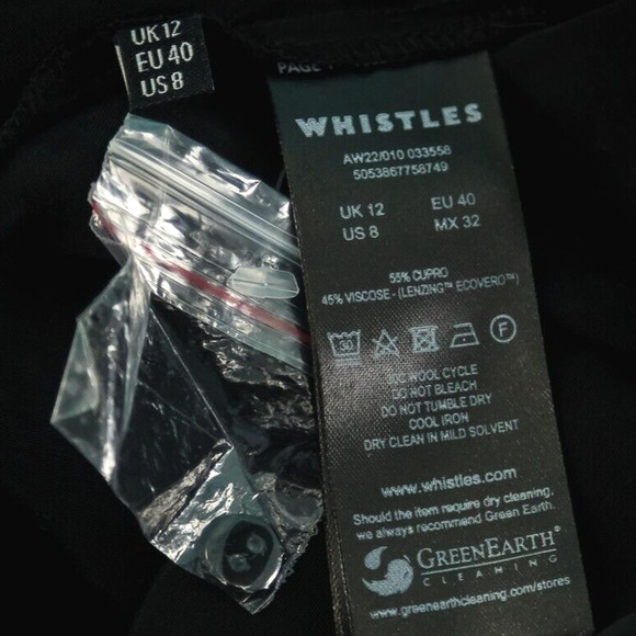 Whistles Size 8 Black Square Neck 3/4 Sleeve Boxy Cupro Viscose Top Blouse Shirt - Picture 4 of 6